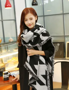 

Hot Autumn Winter Houndstooth Plaid 65*196cm Scarf Fringed Fringe Wide Lattices Long Shawl Wrap Blanket Warm Tippet Wholesale