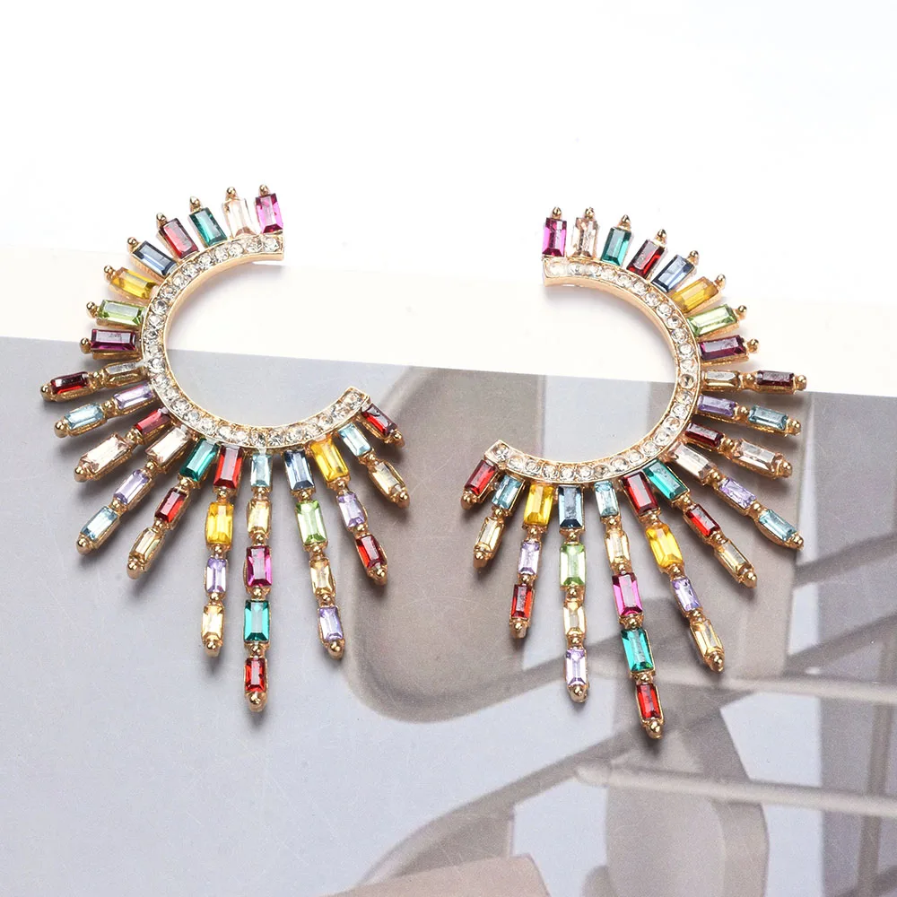 Boho Ethnic Multicolor Crystal Rhinestone Tassel Earrings - Display