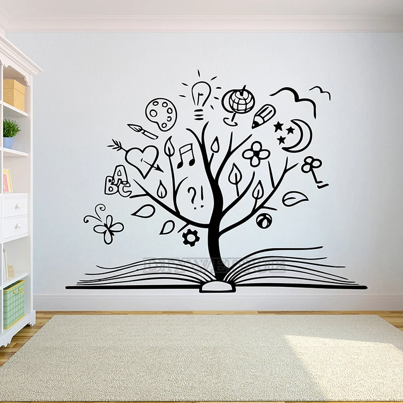 Book Tree Books Wall Decal Quote Vinyl Reading Room Library Shop Sticker Home Bedroom Decoration Motivation Mural Z836 | Дом и сад