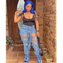 Casaul Women Jeans Pants Hollow Out Ripped High Waist Jeans Long Pants Streetwear Winter Clothes For Women