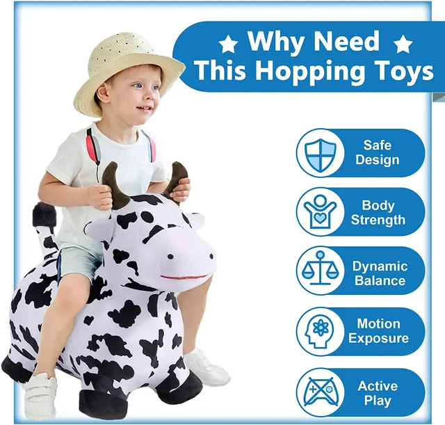 iPlay iLearn Kids Ride On Toy Bouncy Play Cow Hopping Horse Plush Inflatable Hopper Birthday Gift for Boy Girl 2
