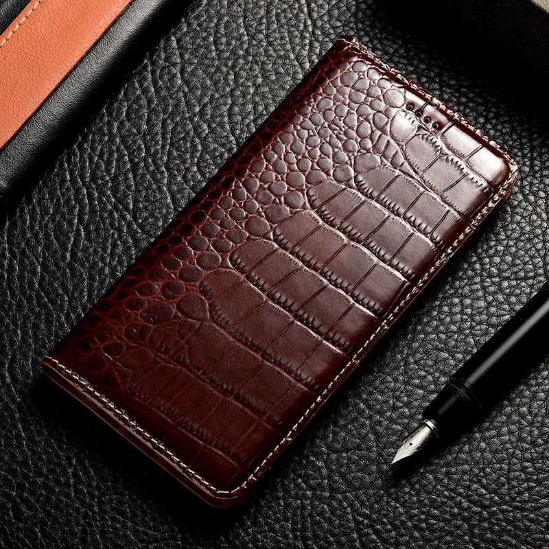Чехол-книжка из натуральной кожи с крокодиловым принтом для Wiko Lenny 2 3 4 5 View 2 Wim Go Lite XL Prime Max Pro Plus, кожаный чехол s - Цвет: Coffee