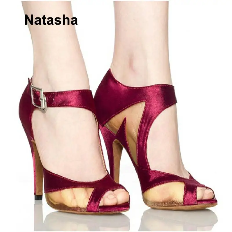 Наташа взрослых Дамы Атласа латинские танцевальные туфли высокий каблук