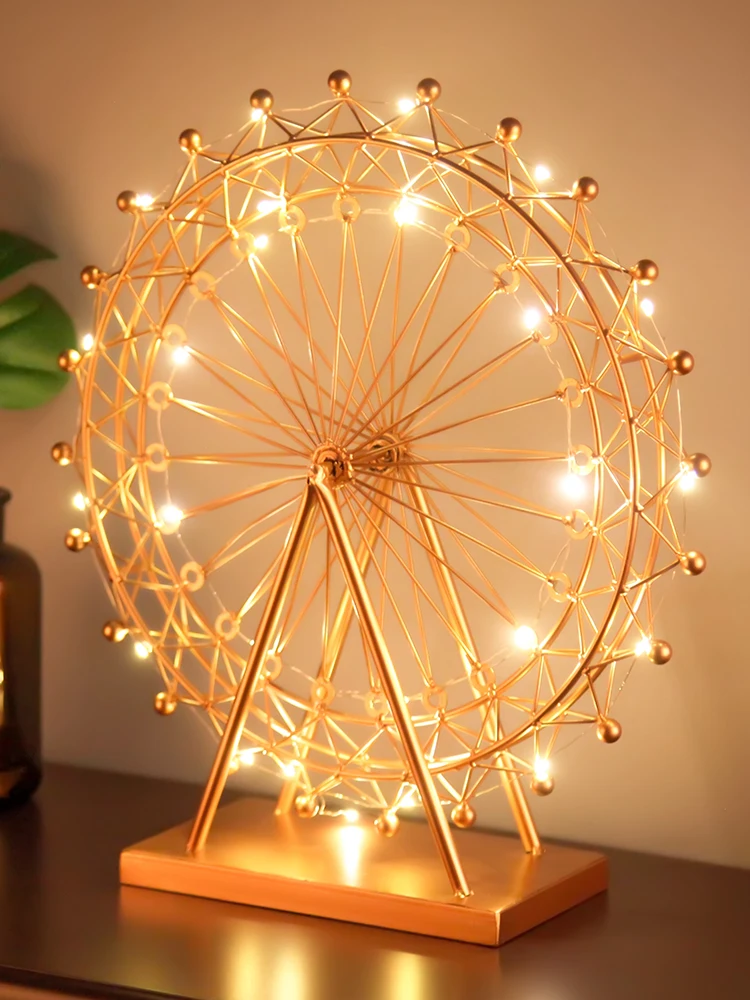 

Nordic Iron Ferris Wheel Ornaments Rotating Table Lamp Creative Crafts Bedside Lamp Living Room Bedroom Home Decorations