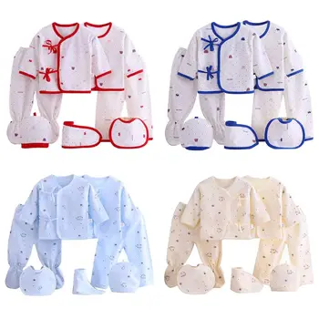 

7Pcs Newborn Baby Clothing Set Trousers+Bib+Hat+ Long SleeveTop + Belly Protection Band Outfit Clothes