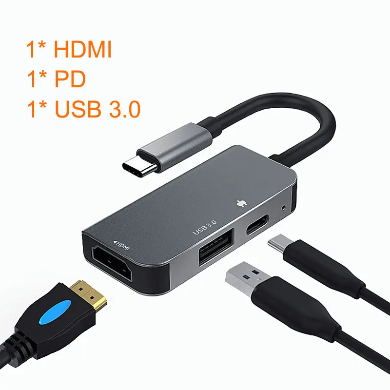 Multi USB 3.0 HDMI 4K VGA 1080P RJ45 Adapter to Splitter 3 Port USB HUB USB-C Type C for MacBook USB hub 3.5mm Audio USB 3.1 - Цвет: HUB030 HDMI