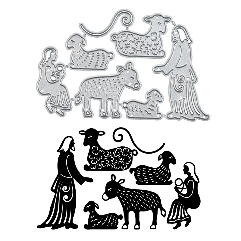 

YaMinSanNiO Prayer Sheep Metal Cutting Dies Christams DIY Etched Dies Craft For Paper Cards Making Scrapbooking Embossing New