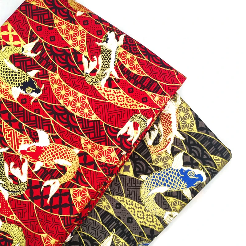 Красная хлопковая бронзовая ткань Koi, нарезанная швейная Лоскутная Ткань для рукоделия ювелирных изделий, лоскутное шитье, японская ткань