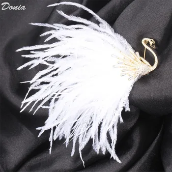 

Donia Jewelry Fashion new temperament white feather Swan brooch exaggerated female animal pin clothing zircon brooch accessories