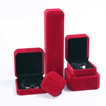 

Jewelry Rings Bangles Bracelet Necklace Display Storage Red Box Gift Boxes Cover Velvet Packing Box For Party