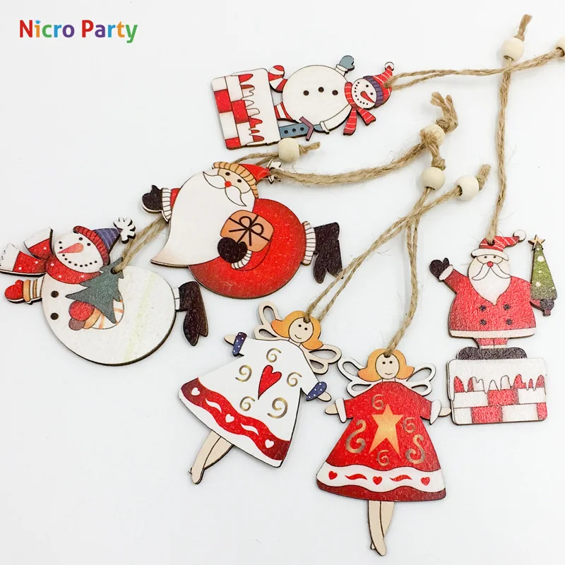 

Nicro 2 pcs/set Party Decoration Creative Christmas DIY Santa Claus Snowman Wooden Pendants Xmas Tree Ornaments Crafts #Chr56