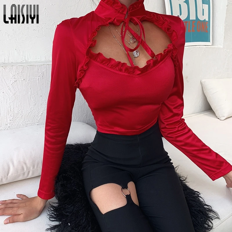 LAISIYI платья из сатина с кружевами и бантами лепестков Открытое Плиссированное