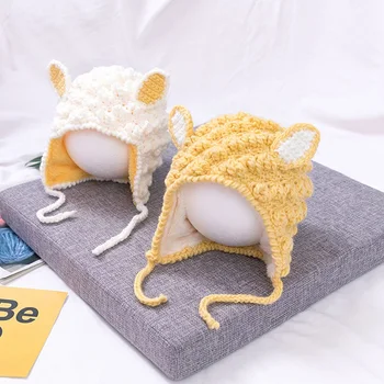 

Cute Autumn Winter Baby Velvet Thicken Hats Handmade Wool Knitted Hats Newborn Photography Props Baby Girl Boys Cap For 1-5Y