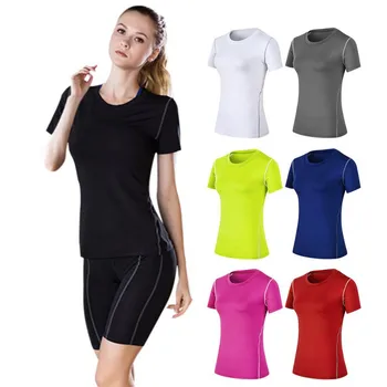 Fitness Women's Shirts Quick Drying T Shirt Elastic Yoga Sport Tights Gym Running Tops Short Sleeve Tees Blouses Solid color 1