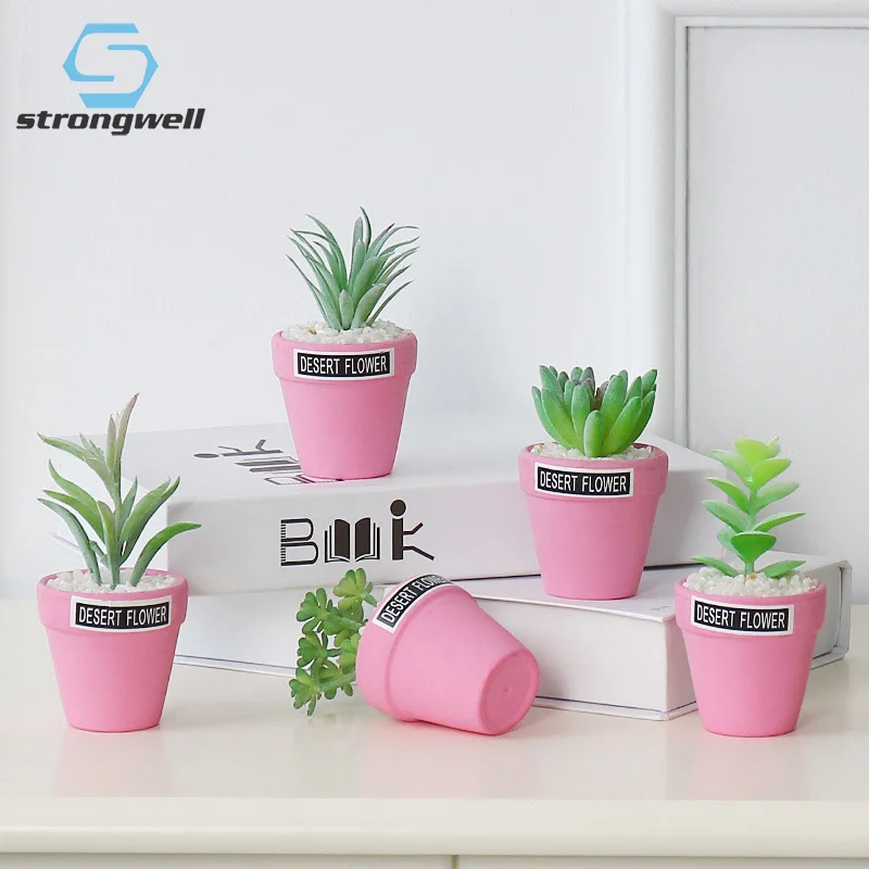 

Strongwell Nordic Artificial Green Potted Plants Simulation Succulents Mini Bonsai Pink Potted Table Decoration Cute