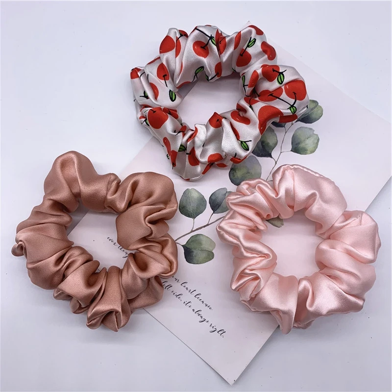 100% Pure Silk Hair Scrunchie Width 3.5cm Hair Ties Band Girls Ponytail Holder Luxurious Colors Sold by one pack of 3pcs claw hair clips Hair Accessories