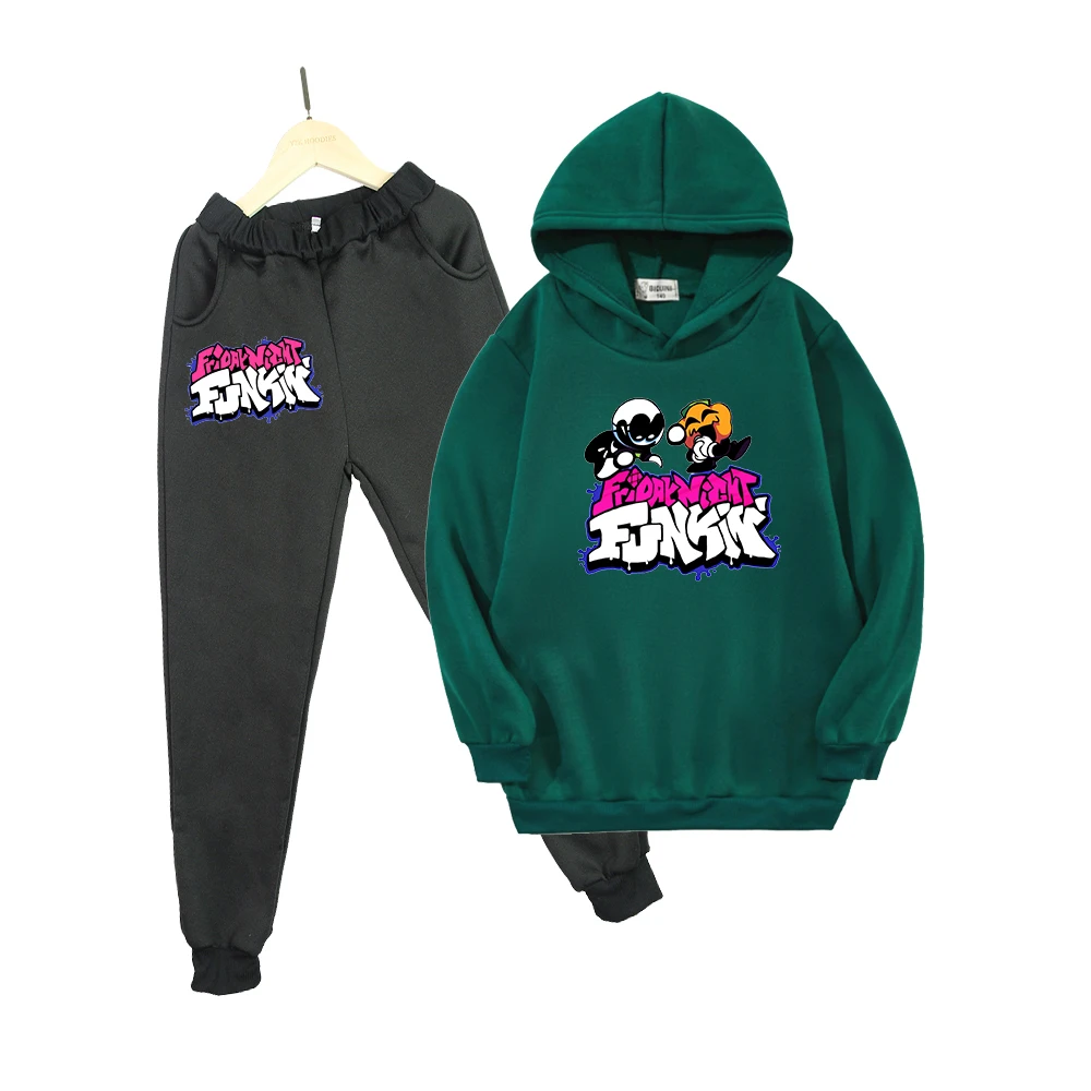 

New Print Clothes Suit Friday Night Funkin Hoodie Boy Harajuku Children Game Anime Oversize Pullover Pants 2pcs Girl Sweatshirt