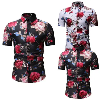 

HOT Fashion Men Summer Luxury Floral Shirts Male Casual Stylish Slim Fit Short Sleeve Dress Shirt Black White Dress Dropshipping