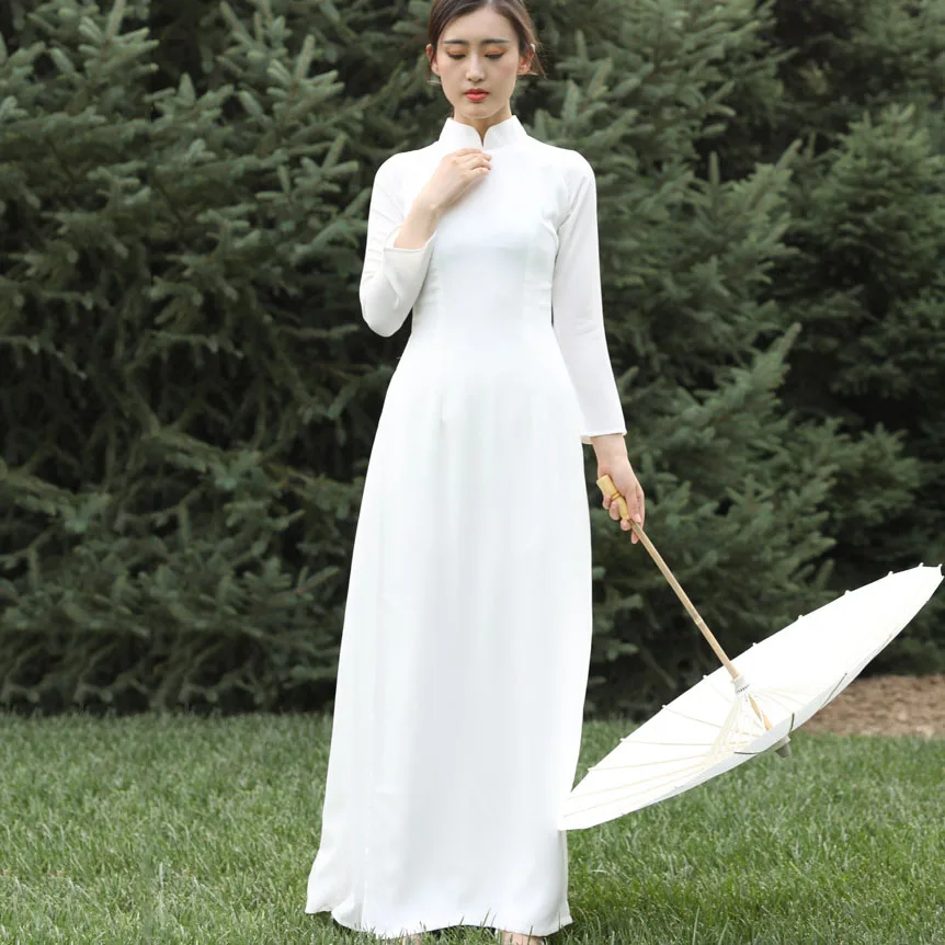 Новое поступление Элегантный белый аозай Вьетнам Qipao платье для женщин традиционная одежда аозай платья и брюки вьетнамские костюмы