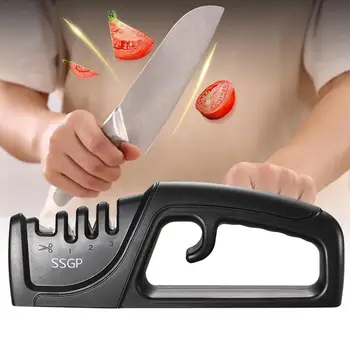 

Professional Cutter Sharpener 2 Stage Diamond Coated Sharpening with Ceramic Rod Multi-Purpose Kitchen Non-Slip Base Sharpening