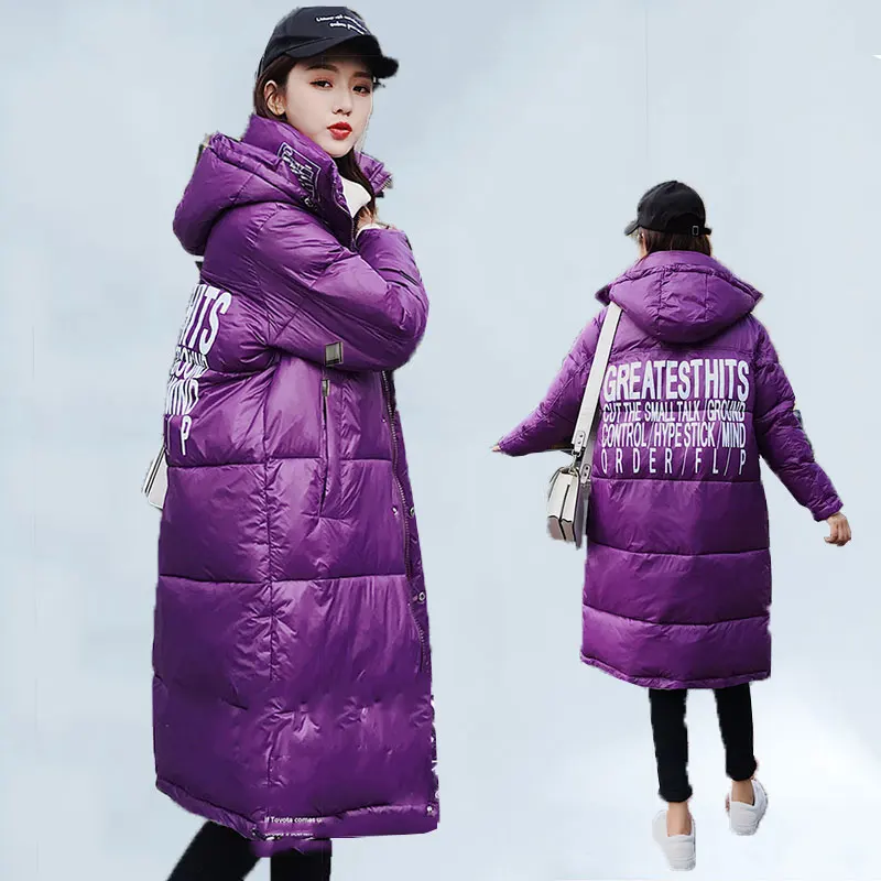 

2019 Winter Fashion Women Down Jacket Glossy Warm Parka Long Hooded Thicker Down Coat Female Full Sleeve Streetwear Outwear 71