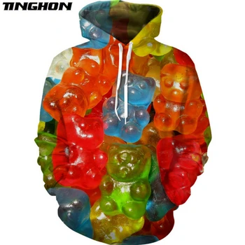 

XS-7XL Summer New Fashion Mens Womens T-shirt Gummy Bears 3d Print Harajuku Casual Hooded Jacket Hoodies Sweatshirts