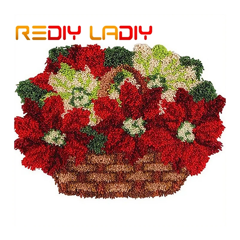 

Latch Hook Rug Kits Basket of Flowers Crocheting Carpet Rug 100% Acrylic Yarn Cushion Mat Crochet Carpet Home Decor Art & Crafts