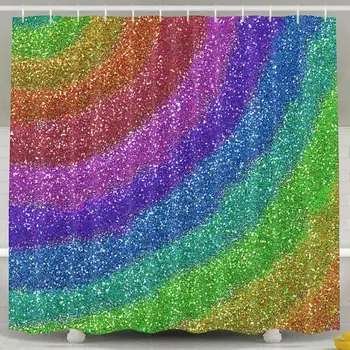 

Shower Curtain,Rainbow Glitters Design Polyester Waterproof Fabric with 12 Rust Proof Hooks,72 X 72 Inches