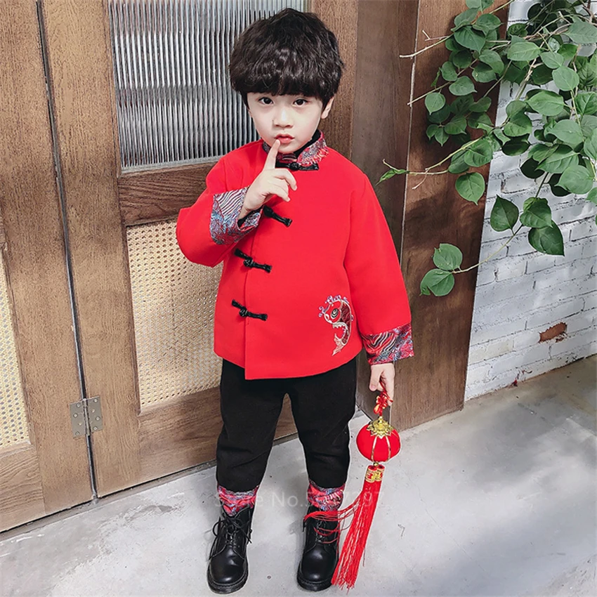 Китайский топ; Детский костюм; блузка Hanfu; плотная одежда Hanfu для маленьких девочек и мальчиков на год; традиционная китайская одежда для женщин и мужчин