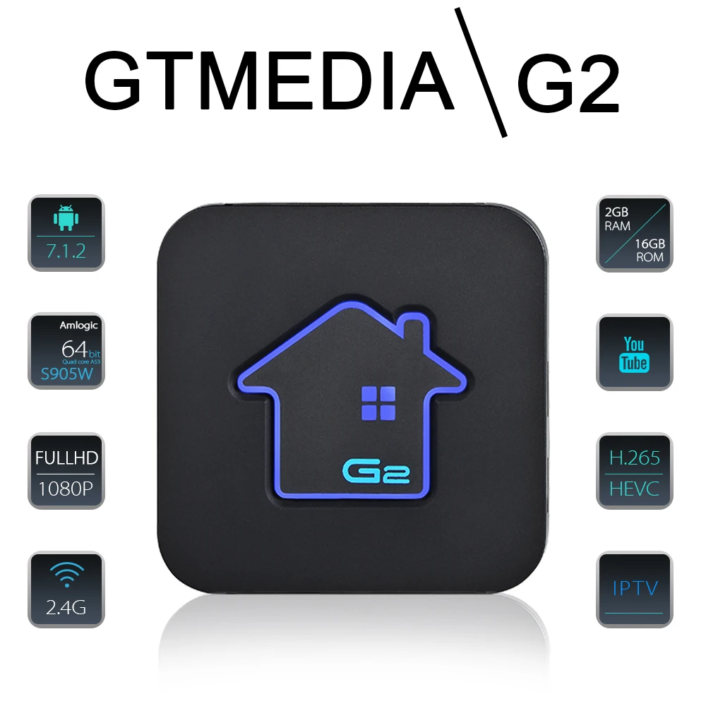 GTmedia Android 7,1 IP-ТВ M3U Смарт ТВ BOX Amlogic S905W 2 Гб RAM+ 16gbrom Декодер каналов кабельного телевидения 4K HD H.265 2,4G Wifi медиаплеер ТВ коробка