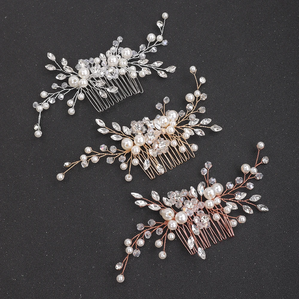 Silver Rose Gold Pearl Hair Comb Handmade Wedding Head Jewelry Women Ornaments Bridal Hair Accessories Trendy Headwear Hair Accessories Bridal Hair Accessories Bridal Jewelry Set