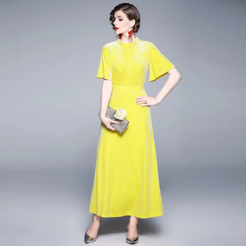 yellow velvet maxi dress