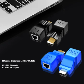 

HDMI Network Extender Up to 30m Ethernet Cable Plug Play without Driver Software Extension Receiver Transmitter