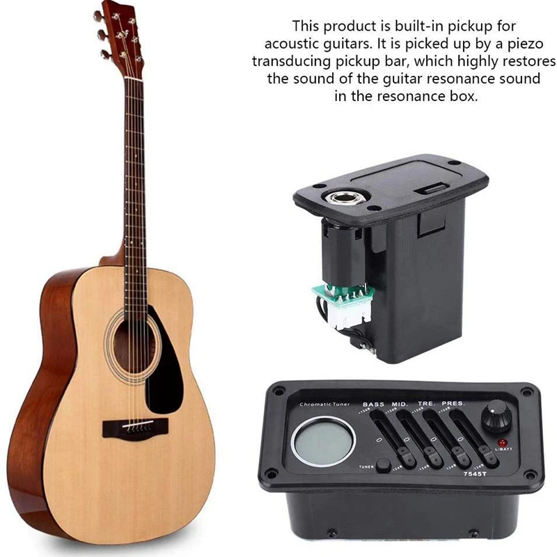 Dropship-EQ-7545T 4-Band Acoustic Guitar Built-In Piezo EQ Equalizer Pickup with LCD Tuner