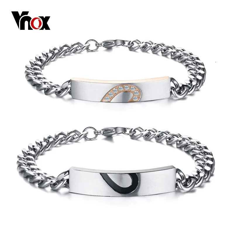 Vnox, пазл, сердце, пара браслетов для женщин и мужчин, CZ камень, нержавеющая сталь, звено цепи, ювелирные изделия для влюбленных, Подарок на годовщину, дропшиппинг