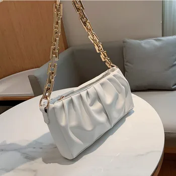 

Fashion Gold Chain Armpit Shoulder bags for Women Totes 2020 Pleated PU Leather Purse Handbag Ladies Messenger Crossbody Bag