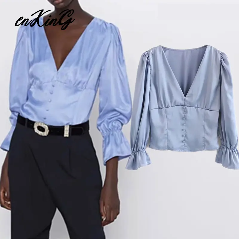 

2019 blouse women england office lady simple solid satin short za blusas mujer de moda kimono shirt womens tops and blouse
