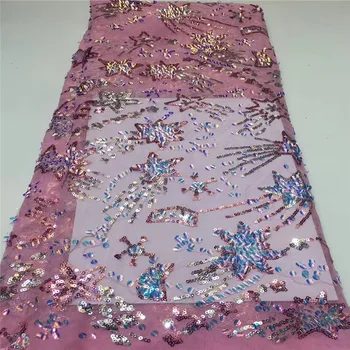 

2019 Latest French Nigerian Pink Laces Fabric High Quality Sequins Lace Fabric African Handmade Sequined Tulle Lace Fabric