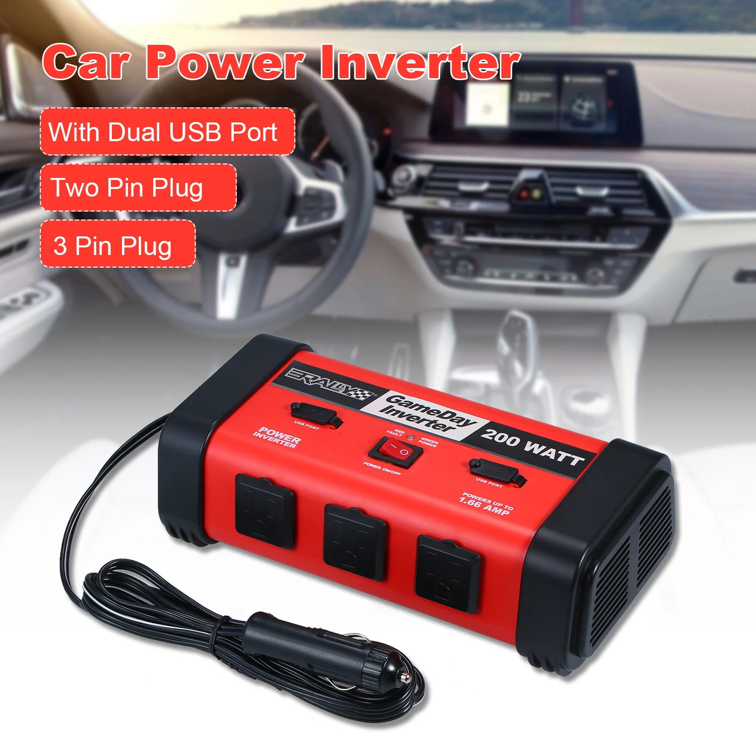 

200W Car Power Inverter DC 12V to 110V Modified Sine Wave Converter with USB Charger for Laptop Smartphone Household Appliances