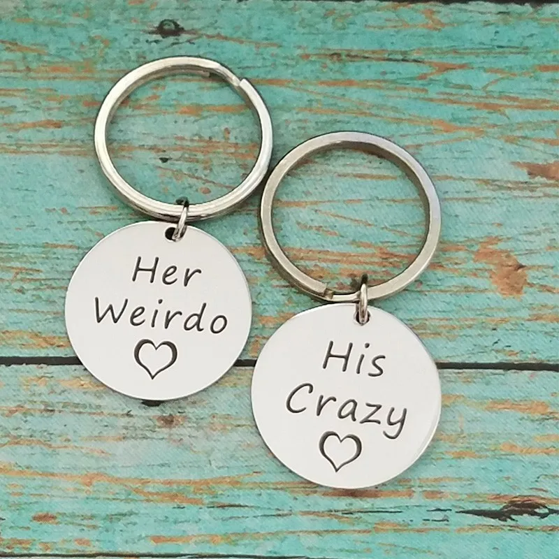 

His Crazy Her Weirdo Personalized Keychain Silver Pairs Circle Couple Key Chains
