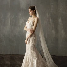 Ручная вышитая жемчугом свадебная вуаль белая длинная кружевная свадебная вуаль с расческой