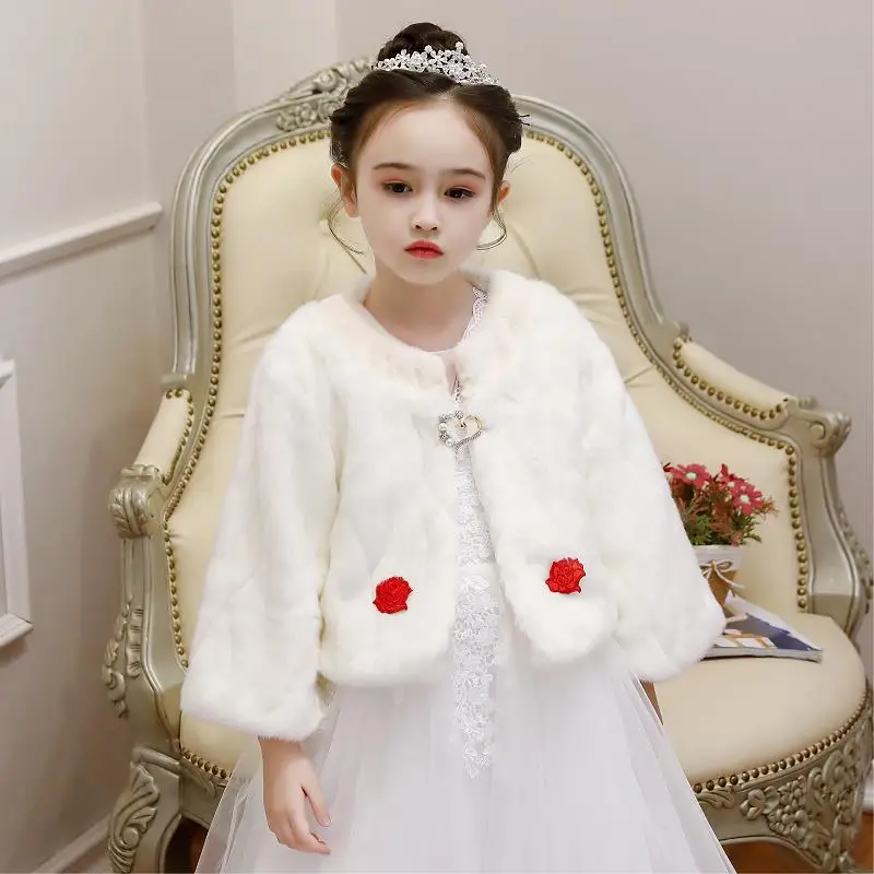 Same as picture JaneVini/зимнее пальто для свадьбы с длинными рукавами и цветочным рисунком для девочек, куртка детский шарф-плед из искусственного меха, болеро, fille mariage - Цвет: Same as picture