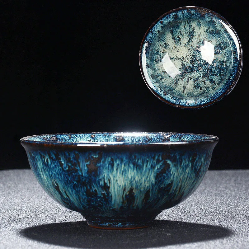 2 pcs Temmoku glaze tea cup,art teacup Build kiln ceramic cup Teacup,Chinese Jingdezhen Starry sky tea set Beautifully artwork