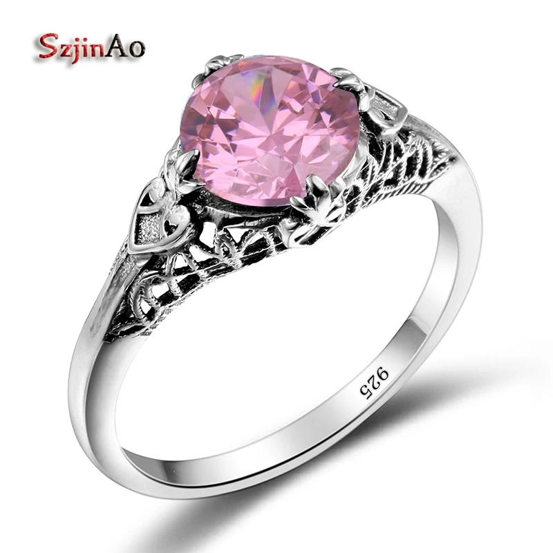 

Szjinao Antique Rings Pink Crystal Handmade 925 Sterling Silver Rings Women Rings Custom Wholesale Cubic Zirconia Ring Brand