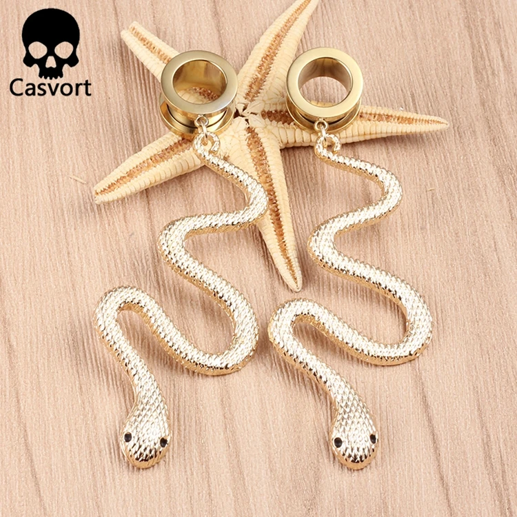 Casvort, 2 шт., висячие серьги в виде змеи, туннели 316L, нержавеющая сталь, ушные датчики, расширитель, Женские Ювелирные изделия для тела, серьги для пирсинга