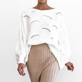 

Woman Sweater Spring Autumn Knit Outwear Pullover Solid White Woman Sweater