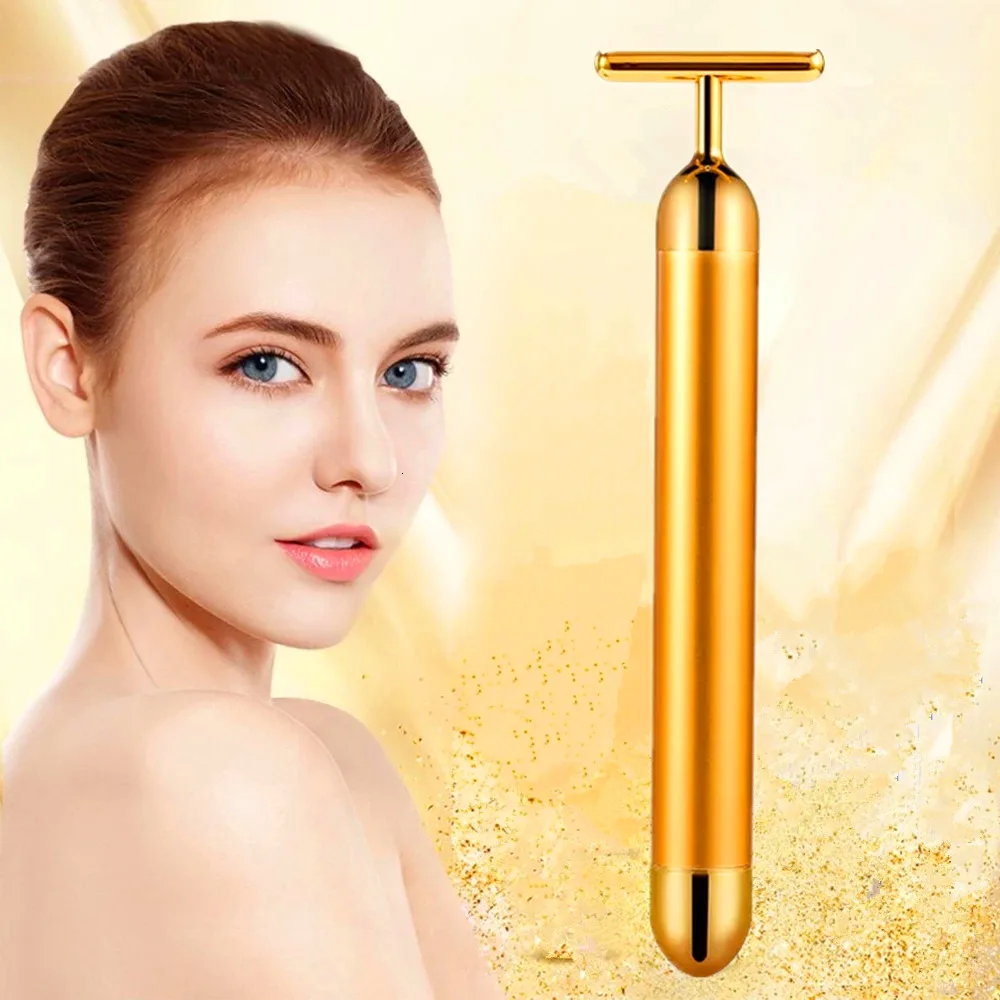 24K Gold Roller Vibration Face Massager Slimming Face Roller Beauty Bar