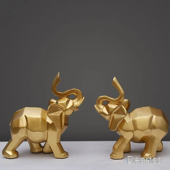 

Deartco 2pcs/set Modern Abstract Elephant Statue Home Decoration Accessories Sculpture Resin Gift Geometric Animal