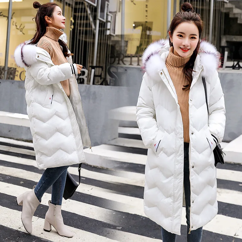 

Mid-length Hooded Pocket Long Sleeve Cotton-padded Clothes 2018 Winter Fashion Comfortable Simple Cool Solid Color