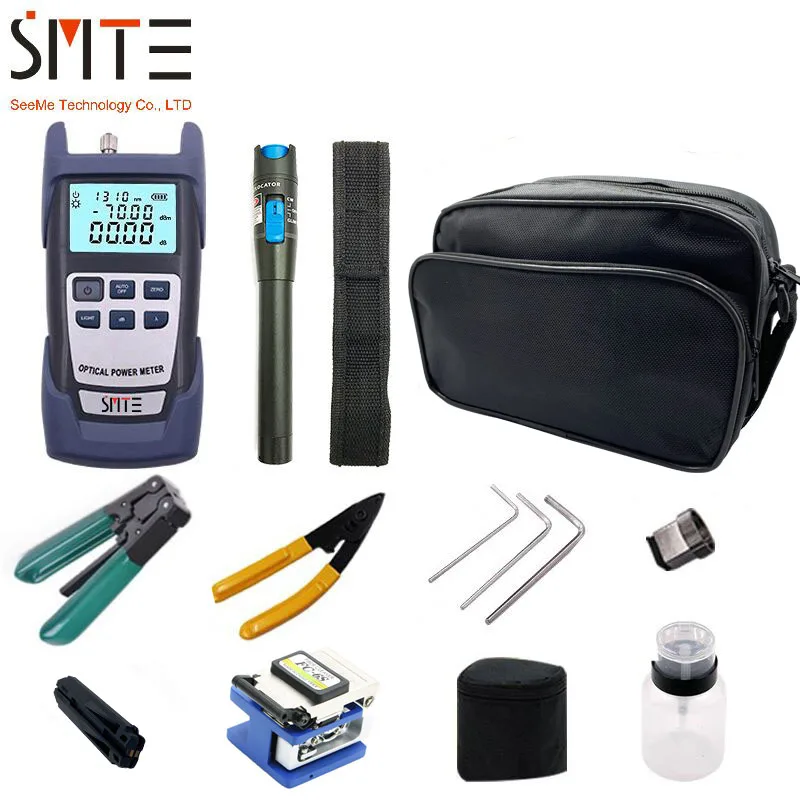 12pcs/set Fiber Optic FTTH Tool Kit with FC-6S Fiber Cleaver Optical Power Meter 5km Visual Fault Locator Wire stripper